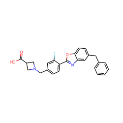 O=C(O)C1CN(Cc2ccc(-c3nc4cc(Cc5ccccc5)ccc4o3)c(F)c2)C1 ZINC000066097486