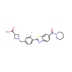 O=C(O)C1CN(Cc2ccc(-c3nc4ccc(C(=O)N5CCCCC5)cc4s3)c(F)c2)C1 ZINC000073142116