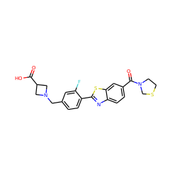 O=C(O)C1CN(Cc2ccc(-c3nc4ccc(C(=O)N5CCSC5)cc4s3)c(F)c2)C1 ZINC000073161218