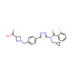 O=C(O)C1CN(Cc2ccc(-c3nnc(N(CC4CC4)C(=O)c4ccccc4F)s3)cc2)C1 ZINC000095563451