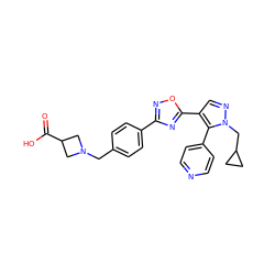 O=C(O)C1CN(Cc2ccc(-c3noc(-c4cnn(CC5CC5)c4-c4ccncc4)n3)cc2)C1 ZINC000068248249