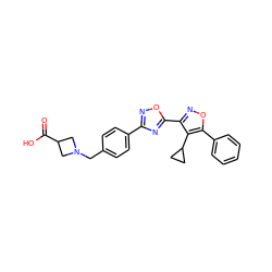 O=C(O)C1CN(Cc2ccc(-c3noc(-c4noc(-c5ccccc5)c4C4CC4)n3)cc2)C1 ZINC000140606335