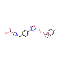 O=C(O)C1CN(Cc2ccc(-c3noc(COCC4(c5ccc(Cl)cc5)CCC4)n3)c(F)c2)C1 ZINC000113876659