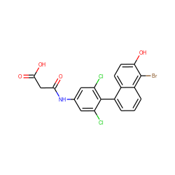 O=C(O)CC(=O)Nc1cc(Cl)c(-c2cccc3c(Br)c(O)ccc23)c(Cl)c1 ZINC000028526464