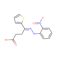 O=C(O)CC/C(=N\Nc1ccccc1[N+](=O)[O-])c1cccs1 ZINC000004979329