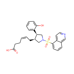 O=C(O)CC/C=C\C[C@@H]1CN(S(=O)(=O)c2cccc3cnccc23)C[C@@H]1c1ccccc1O ZINC000027104926