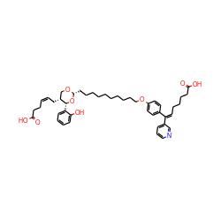 O=C(O)CC/C=C\C[C@@H]1CO[C@H](CCCCCCCCCCOc2ccc(/C(=C\CCCCC(=O)O)c3cccnc3)cc2)O[C@@H]1c1ccccc1O ZINC000029397051