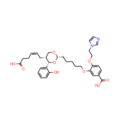 O=C(O)CC/C=C\C[C@@H]1CO[C@H](CCCCCOc2cc(C(=O)O)ccc2OCCn2ccnc2)O[C@@H]1c1ccccc1O ZINC000029391025