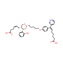 O=C(O)CC/C=C\C[C@@H]1CO[C@H](CCCCCOc2ccc(/C(=C\CCCCC(=O)O)c3cccnc3)cc2)O[C@@H]1c1ccccc1O ZINC000029397054