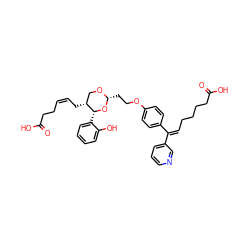 O=C(O)CC/C=C\C[C@@H]1CO[C@H](CCOc2ccc(/C(=C\CCCCC(=O)O)c3cccnc3)cc2)O[C@@H]1c1ccccc1O ZINC000029347549