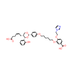 O=C(O)CC/C=C\C[C@@H]1CO[C@H](c2ccc(OCCCCCCOc3cc(C(=O)O)ccc3OCCn3ccnc3)cc2)O[C@@H]1c1ccccc1O ZINC000029345071