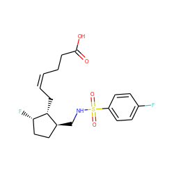 O=C(O)CC/C=C\C[C@H]1[C@@H](F)CC[C@@H]1CNS(=O)(=O)c1ccc(F)cc1 ZINC000028228251