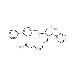 O=C(O)CC/C=C\CC[C@@H]1[C@@H](c2cccnc2)S(=O)(=O)C[C@@H]1OCc1ccc(-c2ccccc2)cc1 ZINC000026178664