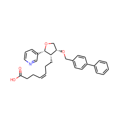 O=C(O)CC/C=C\CC[C@H]1[C@@H](OCc2ccc(-c3ccccc3)cc2)CO[C@H]1c1cccnc1 ZINC000026177211