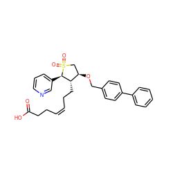 O=C(O)CC/C=C\CC[C@H]1[C@H](OCc2ccc(-c3ccccc3)cc2)CS(=O)(=O)[C@@H]1c1cccnc1 ZINC000026172710