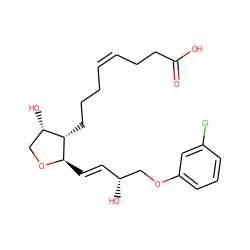 O=C(O)CC/C=C\CCC[C@H]1[C@@H](O)CO[C@@H]1/C=C/[C@@H](O)COc1cccc(Cl)c1 ZINC000028358259