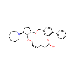 O=C(O)CC/C=C\CO[C@H]1[C@@H](OCc2ccc(-c3ccccc3)cc2)CC[C@@H]1N1CCCCCC1 ZINC000027759294