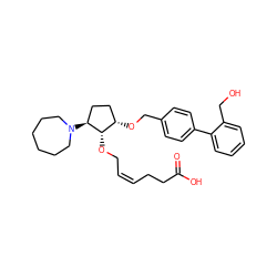 O=C(O)CC/C=C\CO[C@H]1[C@@H](OCc2ccc(-c3ccccc3CO)cc2)CC[C@@H]1N1CCCCCC1 ZINC000027748060