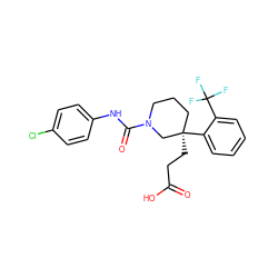 O=C(O)CC[C@@]1(c2ccccc2C(F)(F)F)CCCN(C(=O)Nc2ccc(Cl)cc2)C1 ZINC000049014844