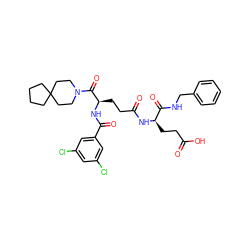 O=C(O)CC[C@@H](NC(=O)CC[C@@H](NC(=O)c1cc(Cl)cc(Cl)c1)C(=O)N1CCC2(CCCC2)CC1)C(=O)NCc1ccccc1 ZINC000029214898