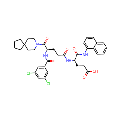 O=C(O)CC[C@@H](NC(=O)CC[C@@H](NC(=O)c1cc(Cl)cc(Cl)c1)C(=O)N1CCC2(CCCC2)CC1)C(=O)Nc1cccc2ccccc12 ZINC000029217137