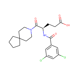 O=C(O)CC[C@@H](NC(=O)c1cc(Cl)cc(Cl)c1)C(=O)N1CCC2(CCCC2)CC1 ZINC000001554851