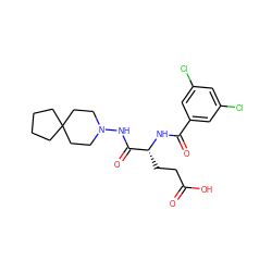 O=C(O)CC[C@@H](NC(=O)c1cc(Cl)cc(Cl)c1)C(=O)NN1CCC2(CCCC2)CC1 ZINC000027212159