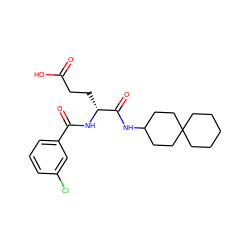 O=C(O)CC[C@@H](NC(=O)c1cccc(Cl)c1)C(=O)NC1CCC2(CCCCC2)CC1 ZINC000013447345