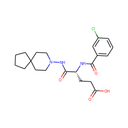 O=C(O)CC[C@@H](NC(=O)c1cccc(Cl)c1)C(=O)NN1CCC2(CCCC2)CC1 ZINC000027212167