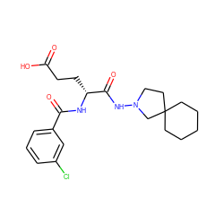 O=C(O)CC[C@@H](NC(=O)c1cccc(Cl)c1)C(=O)NN1CCC2(CCCCC2)C1 ZINC000027214285