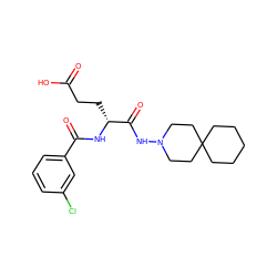 O=C(O)CC[C@@H](NC(=O)c1cccc(Cl)c1)C(=O)NN1CCC2(CCCCC2)CC1 ZINC000027213394