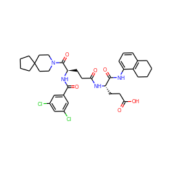 O=C(O)CC[C@H](NC(=O)CC[C@@H](NC(=O)c1cc(Cl)cc(Cl)c1)C(=O)N1CCC2(CCCC2)CC1)C(=O)Nc1cccc2c1CCCC2 ZINC000029216640
