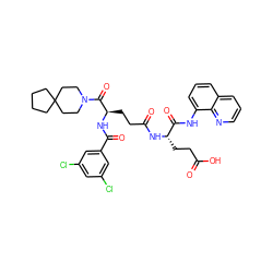 O=C(O)CC[C@H](NC(=O)CC[C@@H](NC(=O)c1cc(Cl)cc(Cl)c1)C(=O)N1CCC2(CCCC2)CC1)C(=O)Nc1cccc2cccnc12 ZINC000029216265