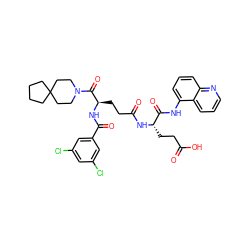 O=C(O)CC[C@H](NC(=O)CC[C@@H](NC(=O)c1cc(Cl)cc(Cl)c1)C(=O)N1CCC2(CCCC2)CC1)C(=O)Nc1cccc2ncccc12 ZINC000029214828