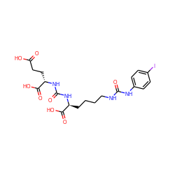 O=C(O)CC[C@H](NC(=O)N[C@@H](CCCCNC(=O)Nc1ccc(I)cc1)C(=O)O)C(=O)O ZINC000043177322