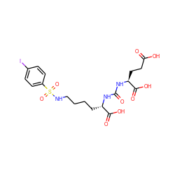 O=C(O)CC[C@H](NC(=O)N[C@@H](CCCCNS(=O)(=O)c1ccc(I)cc1)C(=O)O)C(=O)O ZINC000049888702