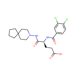 O=C(O)CC[C@H](NC(=O)c1ccc(Cl)c(Cl)c1)C(=O)NN1CCC2(CCCC2)CC1 ZINC000027208114