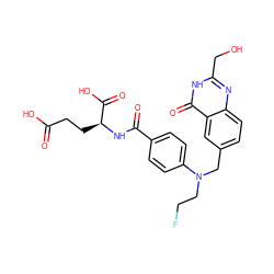 O=C(O)CC[C@H](NC(=O)c1ccc(N(CCF)Cc2ccc3nc(CO)[nH]c(=O)c3c2)cc1)C(=O)O ZINC000026834359