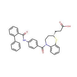 O=C(O)CC[C@H]1CCN(C(=O)c2ccc(NC(=O)c3ccccc3-c3ccccc3)cc2)c2ccccc2S1 ZINC000001907339