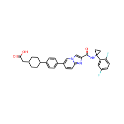 O=C(O)CC1CCC(c2ccc(-c3ccc4nc(C(=O)NC5(c6cc(F)ccc6F)CC5)cn4c3)cc2)CC1 ZINC000205562368