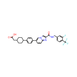 O=C(O)CC1CCC(c2ccc(-c3ccc4nc(C(=O)NCc5ccc(C(F)(F)F)c(F)c5)cn4c3)cc2)CC1 ZINC000205559106