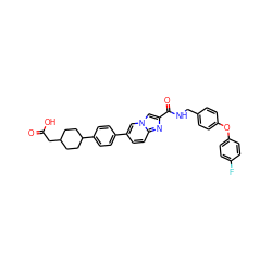 O=C(O)CC1CCC(c2ccc(-c3ccc4nc(C(=O)NCc5ccc(Oc6ccc(F)cc6)cc5)cn4c3)cc2)CC1 ZINC000147775037