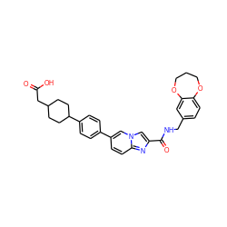 O=C(O)CC1CCC(c2ccc(-c3ccc4nc(C(=O)NCc5ccc6c(c5)OCCCO6)cn4c3)cc2)CC1 ZINC000205574332