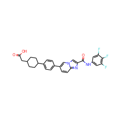 O=C(O)CC1CCC(c2ccc(-c3ccc4nc(C(=O)Nc5cc(F)c(F)c(F)c5)cn4c3)cc2)CC1 ZINC000205566869