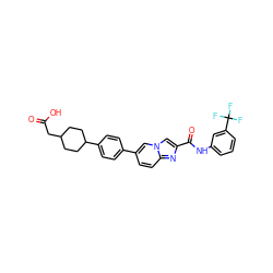 O=C(O)CC1CCC(c2ccc(-c3ccc4nc(C(=O)Nc5cccc(C(F)(F)F)c5)cn4c3)cc2)CC1 ZINC000205579838