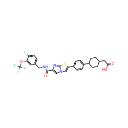 O=C(O)CC1CCC(c2ccc(-c3cn4cc(C(=O)NCc5ccc(F)c(OC(F)(F)F)c5)nc4s3)cc2)CC1 ZINC000205571411