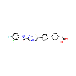 O=C(O)CC1CCC(c2ccc(-c3cn4cc(C(=O)Nc5ccc(F)c(Cl)c5)nc4s3)cc2)CC1 ZINC000205571429