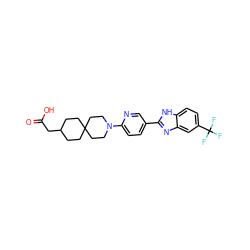 O=C(O)CC1CCC2(CC1)CCN(c1ccc(-c3nc4cc(C(F)(F)F)ccc4[nH]3)cn1)CC2 ZINC000169196093