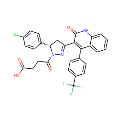 O=C(O)CCC(=O)N1N=C(c2c(-c3ccc(C(F)(F)F)cc3)c3ccccc3[nH]c2=O)C[C@H]1c1ccc(Cl)cc1 ZINC000096283768