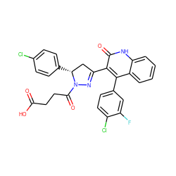 O=C(O)CCC(=O)N1N=C(c2c(-c3ccc(Cl)c(F)c3)c3ccccc3[nH]c2=O)C[C@H]1c1ccc(Cl)cc1 ZINC000096283808